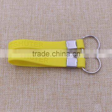 Custom yellow bracelet keychain/ silicone keychain with debossed business logo