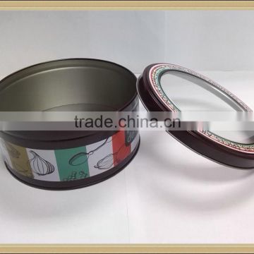 New design PVC and PET window round tin