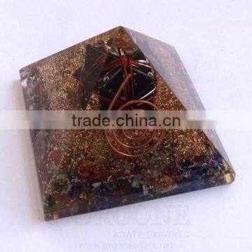 Mix Chakra Stone Orgone Pyramid With Black Toumaline Markaba | Orgonite Chakra Stone Pyramid | Copper Pyramid Meditation