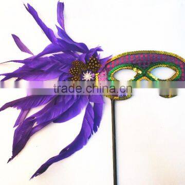 Fashion One side multi color feather party cosplay sequin flower feather mask