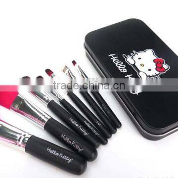 Mini 7pcs Tin Box Black Kitty Make up Bucket Brushes Makeup Sets photo-4