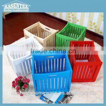 Blue Wooden Storage Basket Solid Pine Wood Storage Basket photo-3