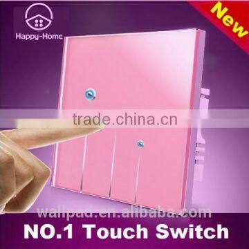 Wallpad C1 Pink LED Waterproof UK Tempered Glass 110~250V 3 gang 1way Electrical Touch Screen Light Control Wall Switch