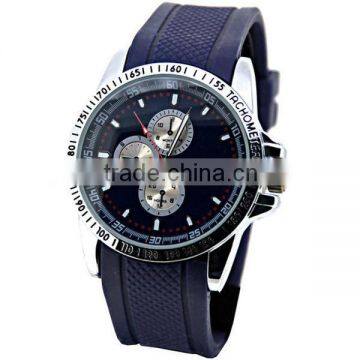 2015 factory direct three eyes hot sale blue stretch band watch