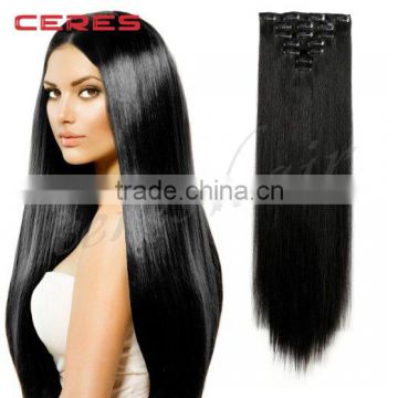 24" straight full head heat resistance clips in hair extensions 7pcs 140g