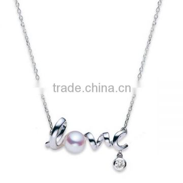 7-8mm Cultured Pearl Necklace With Diamond Accent in Sterling Silver love pendant                        
                                                Quality Choice