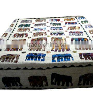 RTHBC-9 Traditional kantha stitching Elephant design Designs Beautiful patches Applique Cotton Cutwork queen size bed covers