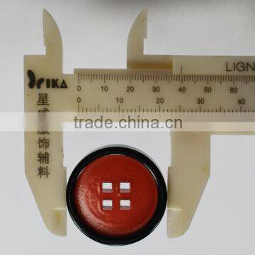 Pearl Red Cap 4 Holes Resin Button With Black Margin