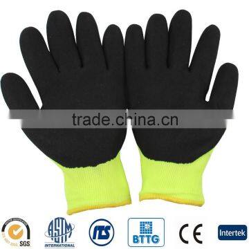 Acrylic fiberglass polyester latex coated ANSI 4 cut resistant hi-vis warm gloves