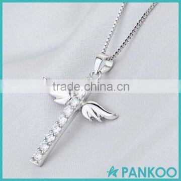 925 Sterling Silver Zircon Cross With Angel Wing Crystal Pendant 18'' Chain Necklace Fashion Jewelry photo-4