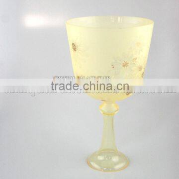 yellow quartz crystal singing Grail bowl with handle or stand with design