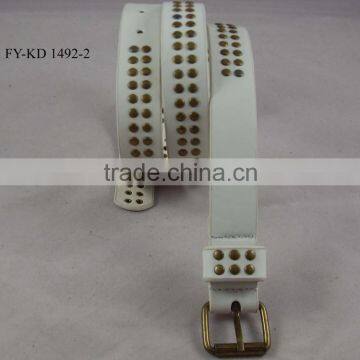 White PU Leather Metal Studded Belt photo-2
