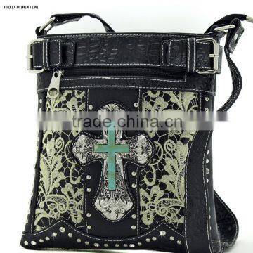 BLACK RHINESTONE STUDDED MESSENGER BAGS CROSS BODY HIPSTER PURSES BAGS