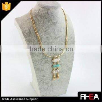 Fashion 3 Turquoise Stone Charms 18K Gold Choker Chain Necklace
