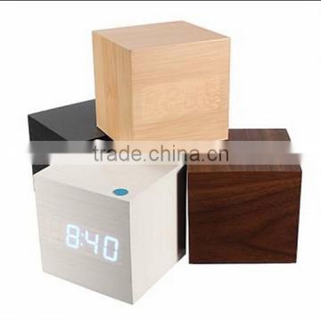 Wooden Square LED Alarm clock / Clock Thermometer Calendar / Voice Control table clock