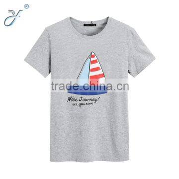 Wholesale Yiwu Market Men's Gray Cotton Ship Pattern Printed T Shirts