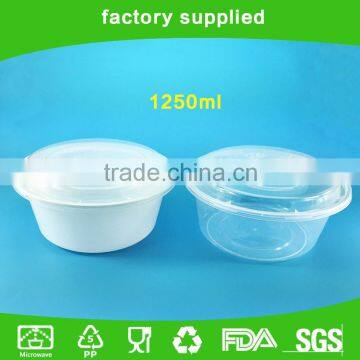 1250ml Disposable Round Lunch Box With Lock Clear and White Color Food Packaging Lunch Box