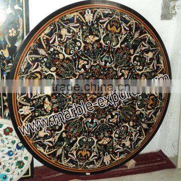 Semi Precious Black Marble Stone Inlay Dining Table Top