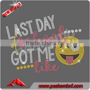 Wholesale heat transfers vinyl emoji hot fix rhinestones motif for tshirts