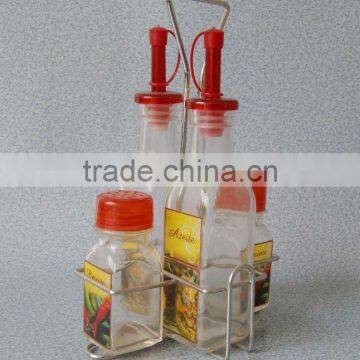 high quality with metal rack glass spice jar set