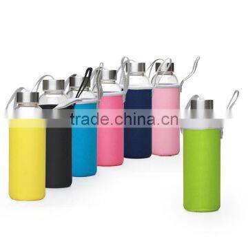 Insulated heat resistant borosilicate sport water bottle with fabric sleeve