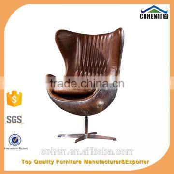 Fashionable genuine leather egg chair with aluminium back coating swivel bar chair/leisure chair/office chair