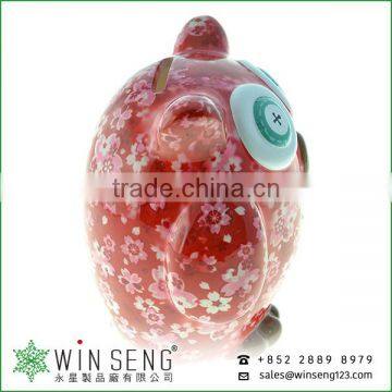 Dealers Coins Owl Shape Cherry Blossoms Flower Patterns Ceramic Animal Piggy Bank for Decoration photo-2