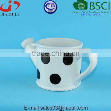 With Black Polka Dots Ceramic Watering Can Shape Garden Pots and Planters Flower Pots photo-3