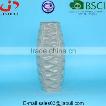 Stylish Wave Textured Design Glazed Grey Ceramic Vase for Decoration photo-2
