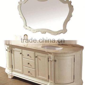 Vintage Ornate Baroque Reproduction Italian Style Solid Wood Bathroom Cabinet With Brown Marble Countertop BF12-06144b
