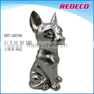 Electroplated Silver Small Porcelain Dog Figurine