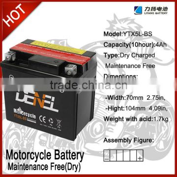 YTX5L-BS Dry charged maintenance-free motorcycle battery