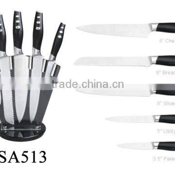 5PCS ABS Handle Stainless Steel Knife Set with acrylic base