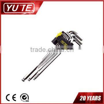 2017 Yute 9PCS extra long arm ball point cr-v hex key with mirror plated&long hex key set