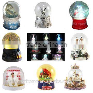 High quality OEM water globe with different effetion,LED inside/Auto snowing/Music