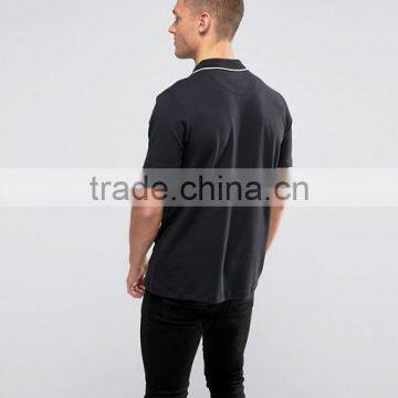 Guangzhou Factory Cheapest Short Sleeve Zip Placket Men's 100% Cotton Pique 200gsm Casual Slim Fit Ribbed Polo Collar Shirt photo-2