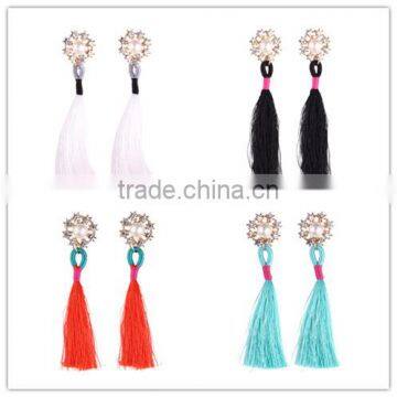 Bohemian jewelry imitation pearls with long colorful tassel charms earrings for women