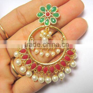 RED GREEN Gold Plated DANGLER Earrings photo-4