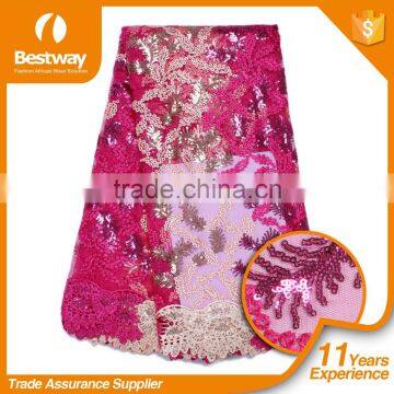 Wholesale African Wedding Lace Fabric Emboridery Dubai Lace With Sequins FL0184 photo-5