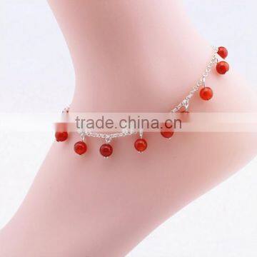 6mm round red agate stone charms anklets diy red natural stone beads chain anklet bracelet wholesale