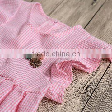 Girls Princess Dress Wholesale Baby Lovely Pink Seersucker Clothing Wear Girl Ruffle Party Dresses photo-3