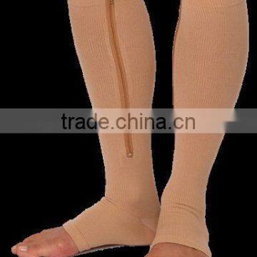 Side Zipper Knee Length Open Toe Support Compression Therapy Hoisery