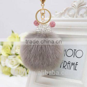 Faux Fur Pompom Key Chains Rhinestone Keychains Ladies Perfume Bottle Key Chain Rings Holder Cover Women Fmq-13 photo-2