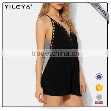 Women Slip Nightwear Sexy Backless Black Spaghetti Strap V-Neck Sleeveless Romper photo-3