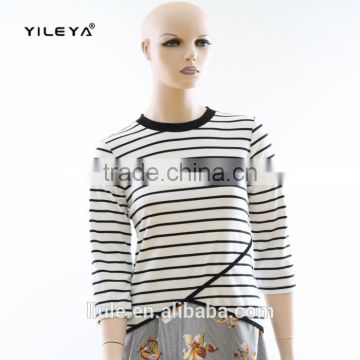 Fashion Design Lady Black and White Striped Casual Blouse Fitted Women Tops