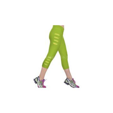 Slash Leg Capri Leggings In Green