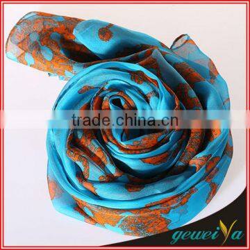 Lady Bule Flower Printed Keffiyeh Scarf