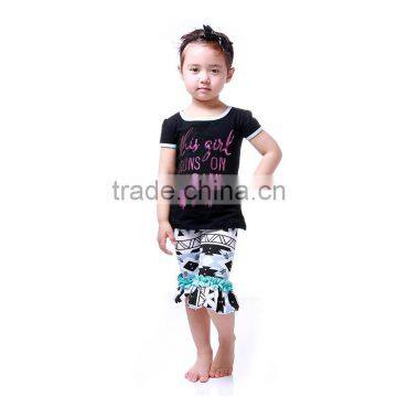 Kids Girl Black Summer Short with ruffle pants outfit set