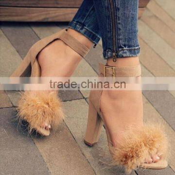 B22419A Ladies Hot sale High-end Fluffy buckle Heel high-heeled sandals