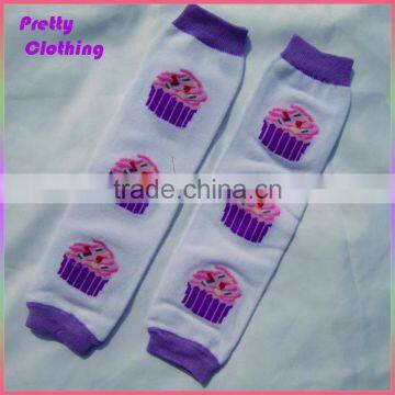 Printing purple ice cream leggings knee high knitted cotton leg warmers wholesale baby socks